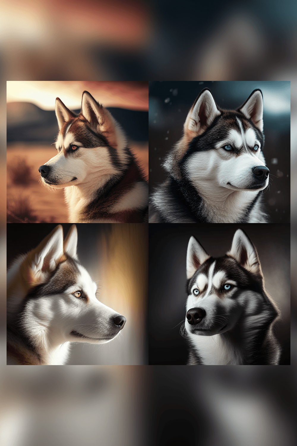A series of photoshopped images of a husky dog.