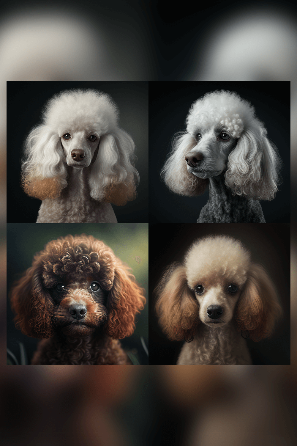 A series of four photos of poodles.