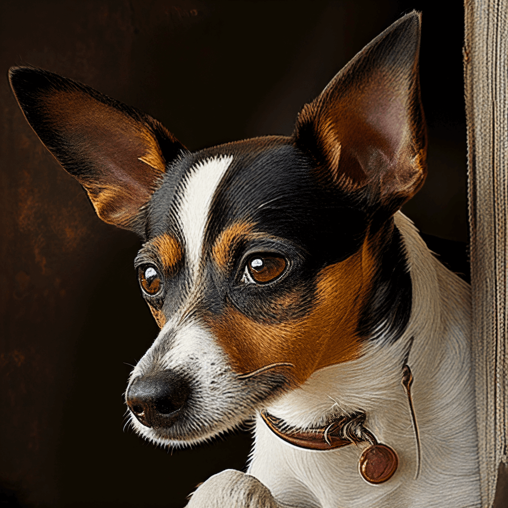 A brown and white dog looking out a window.