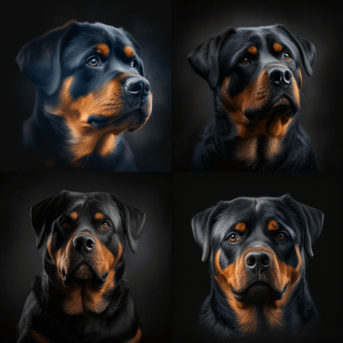 A series of four photos of a dog.
