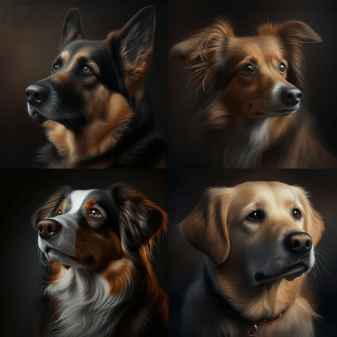 A series of four pictures of a dog's face.
