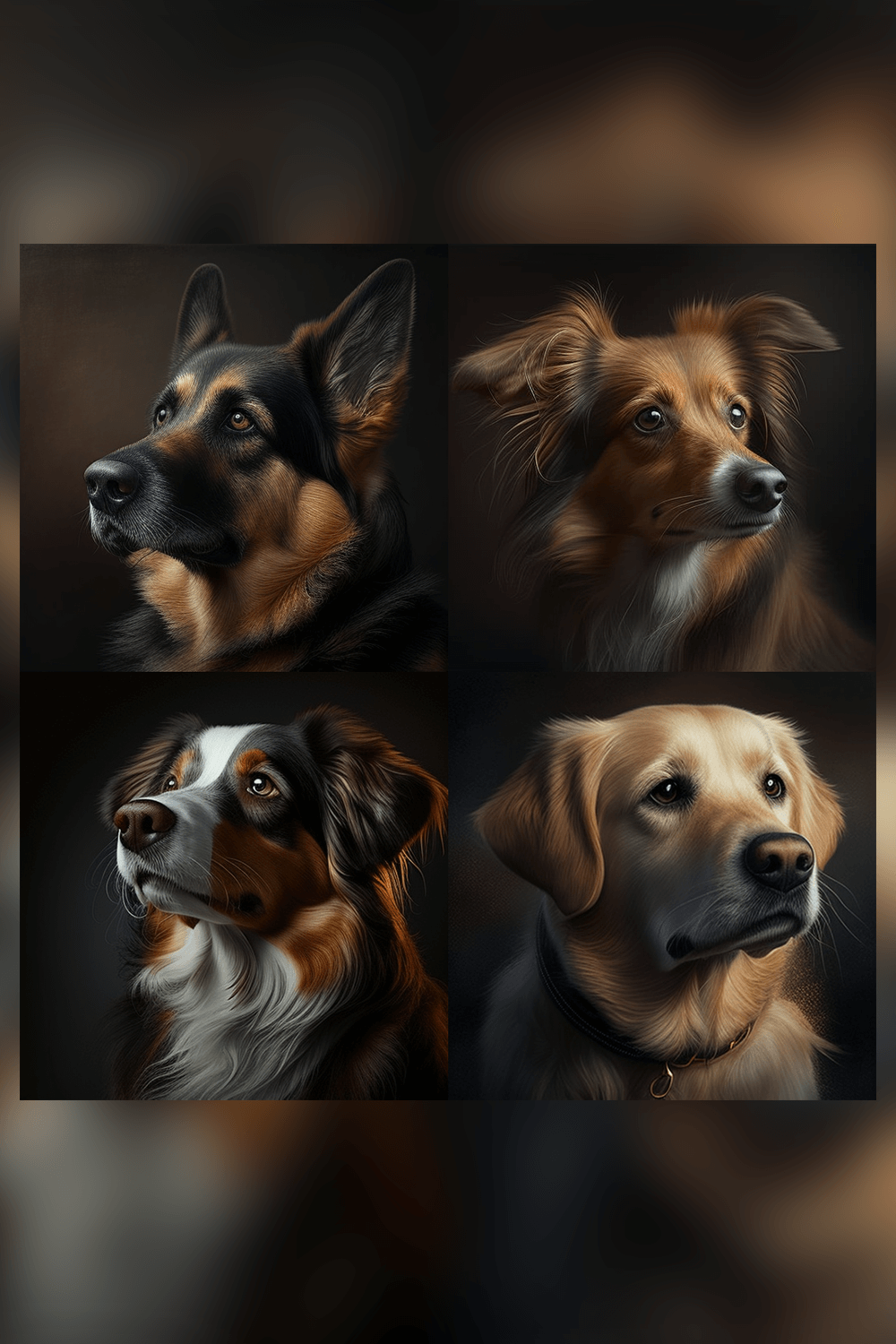 A series of four photos of a dog's face.