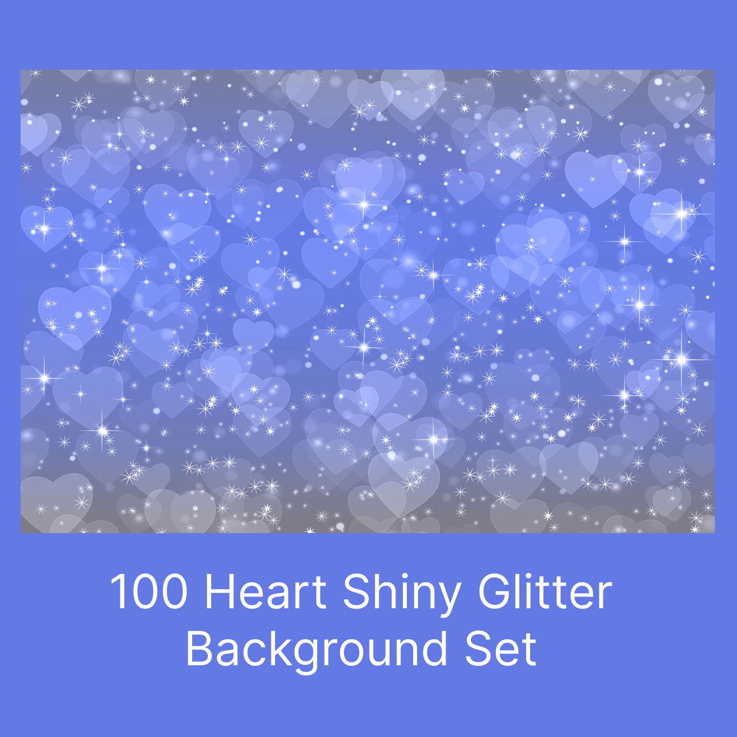 Blue background with hearts and stars.