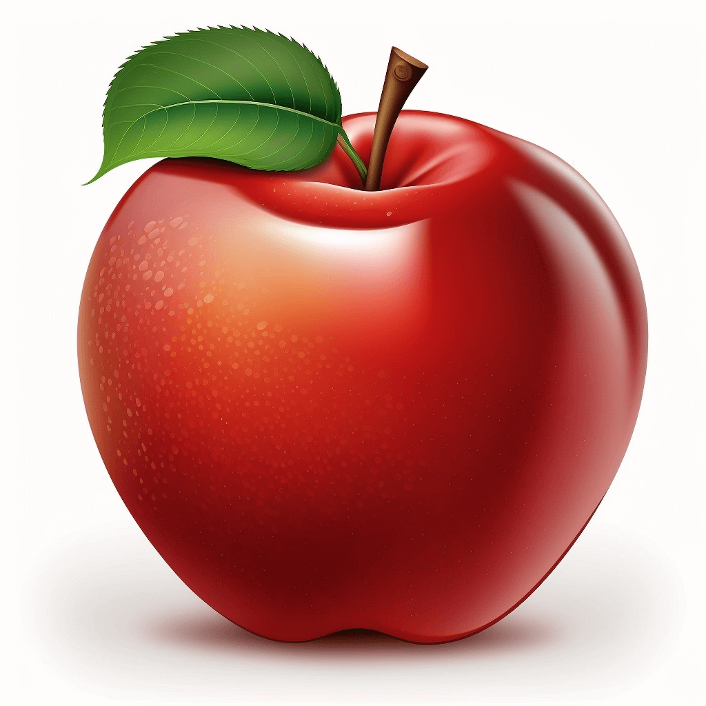 Red apple with a green leaf on it.