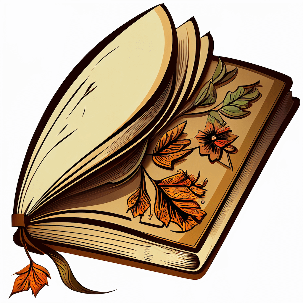 Open book with autumn leaves on it.