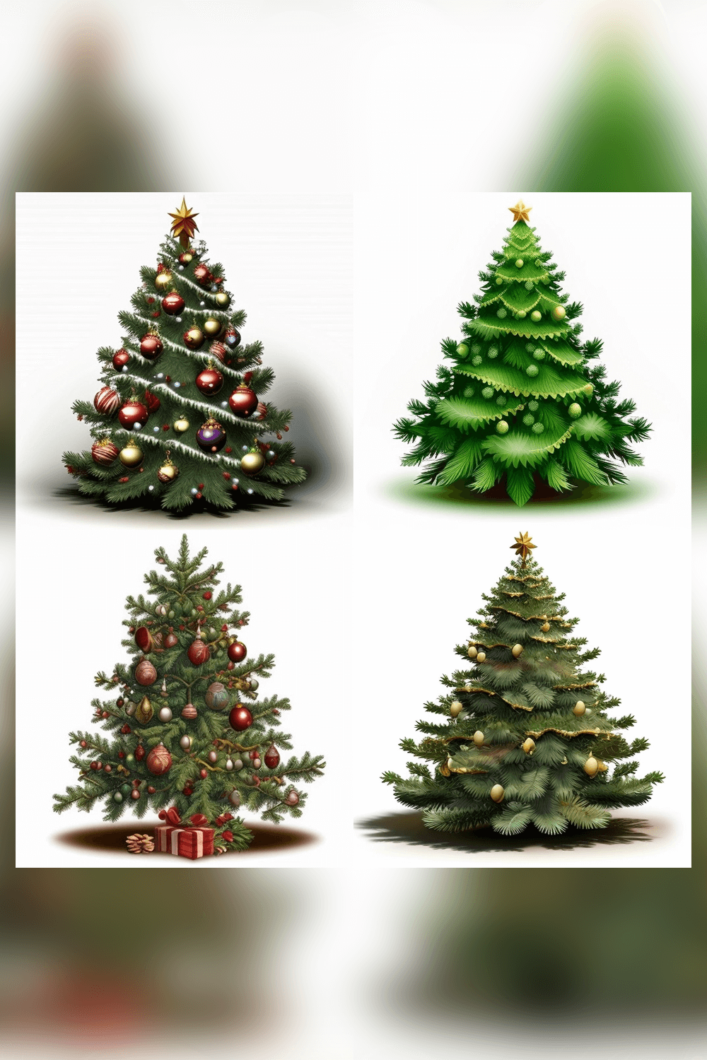 Set of four different christmas trees.