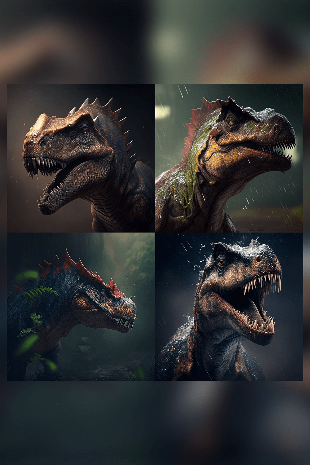 Series of photoshopped images of dinosaurs.