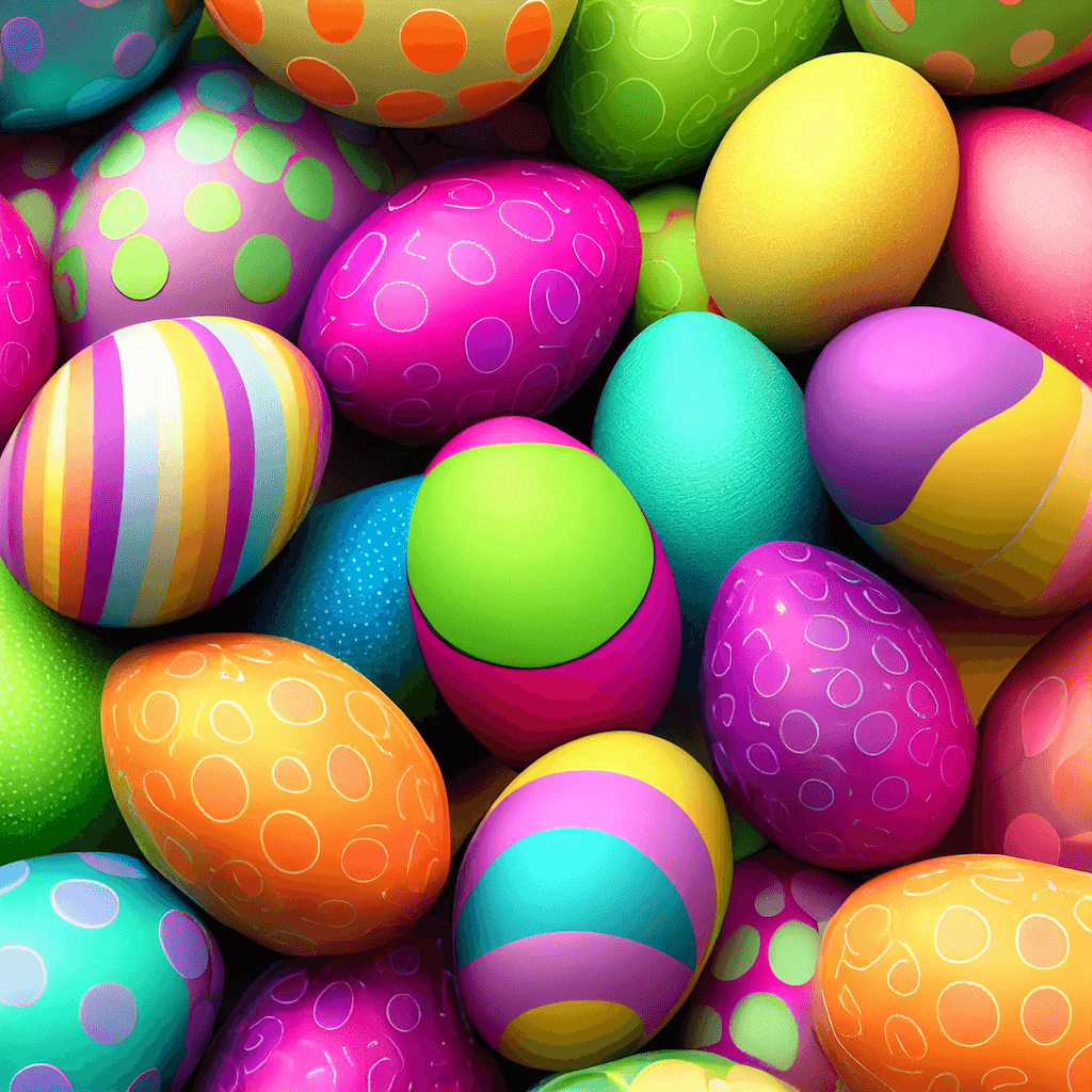 Pile of brightly colored easter eggs.