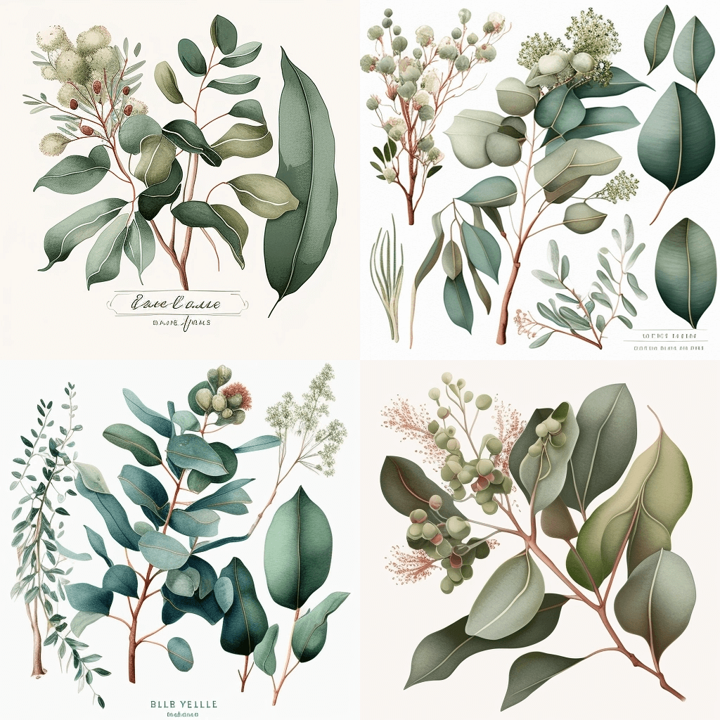 Four different types of leaves on a white background.