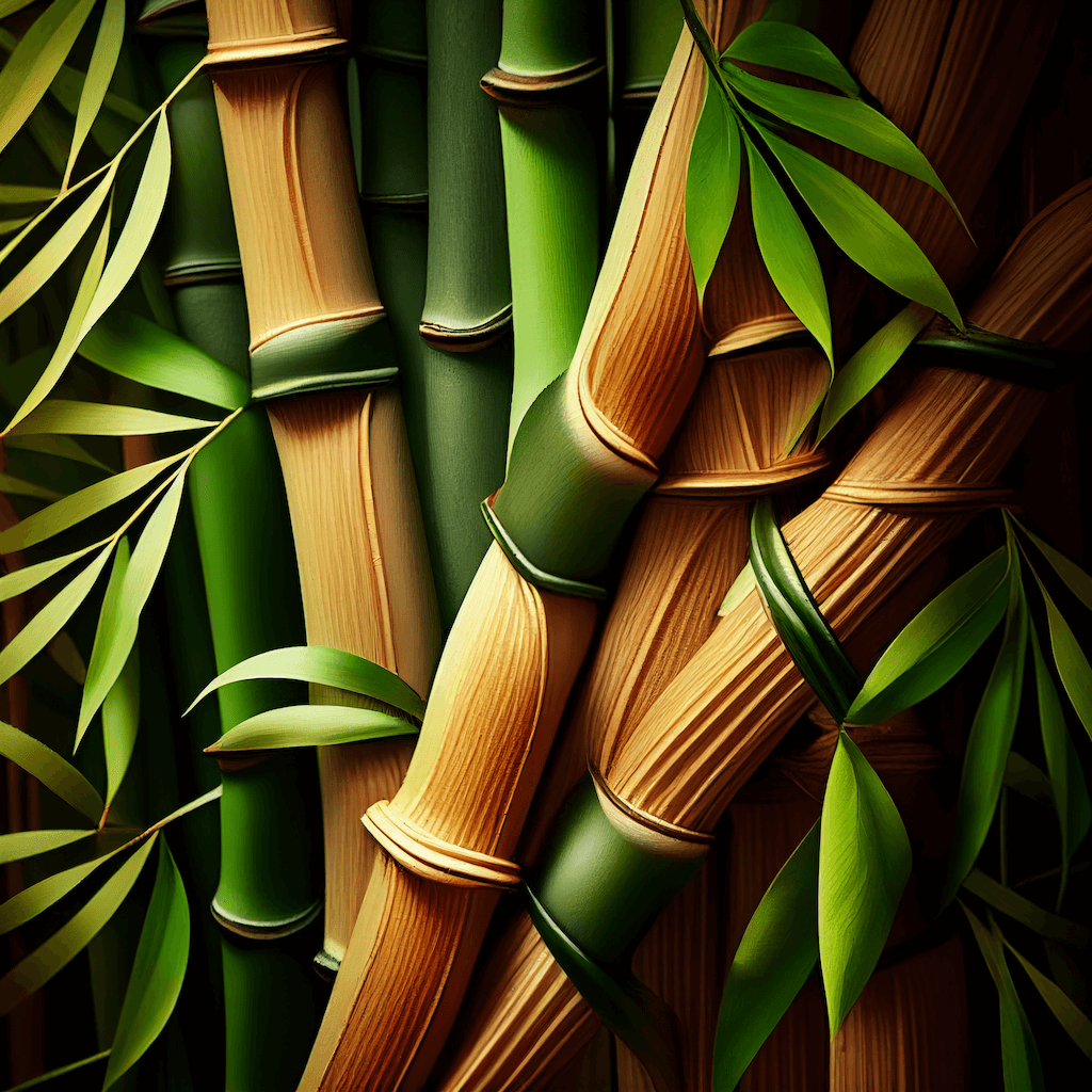 Painting of a bamboo tree with green leaves.