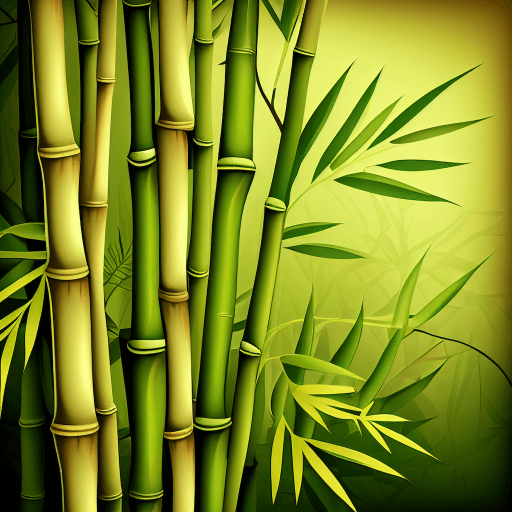 Bamboo tree with green leaves on a yellow background.