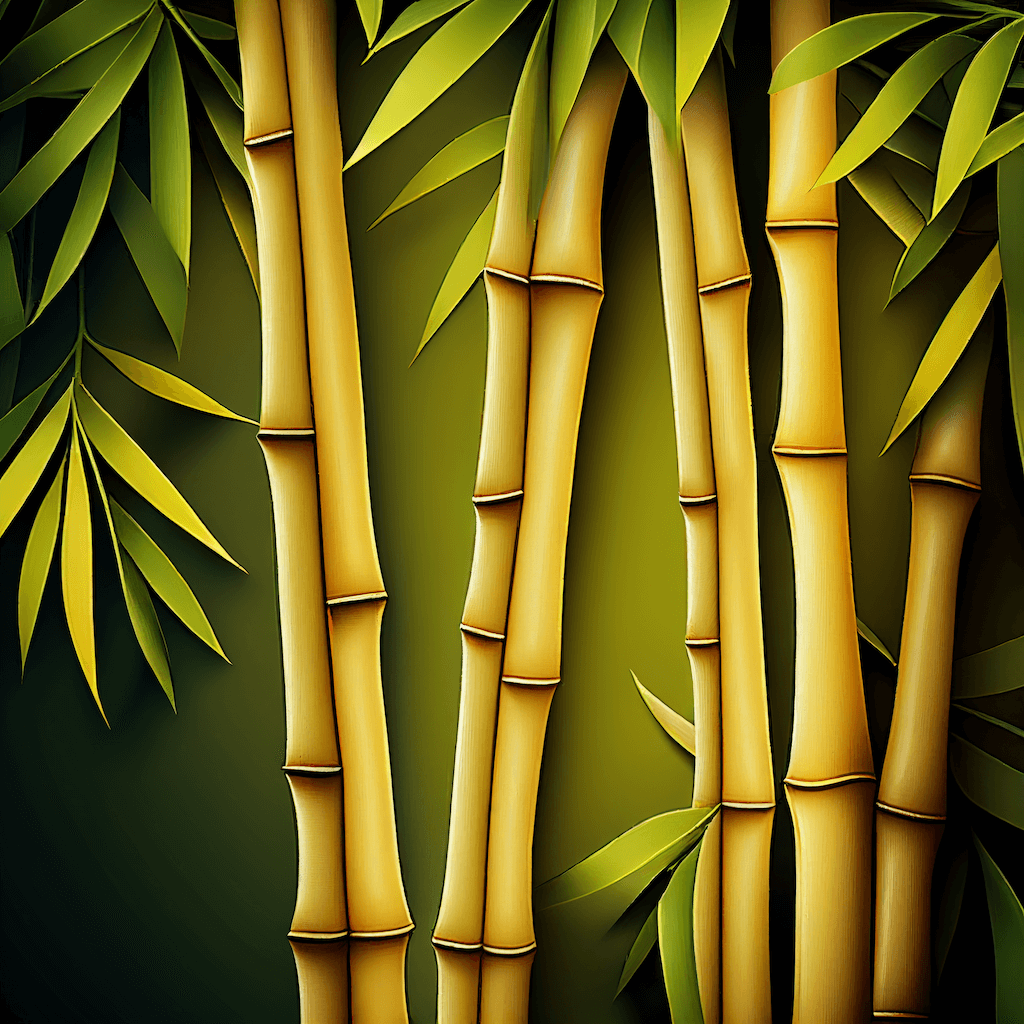 Painting of bamboo trees on a green background.