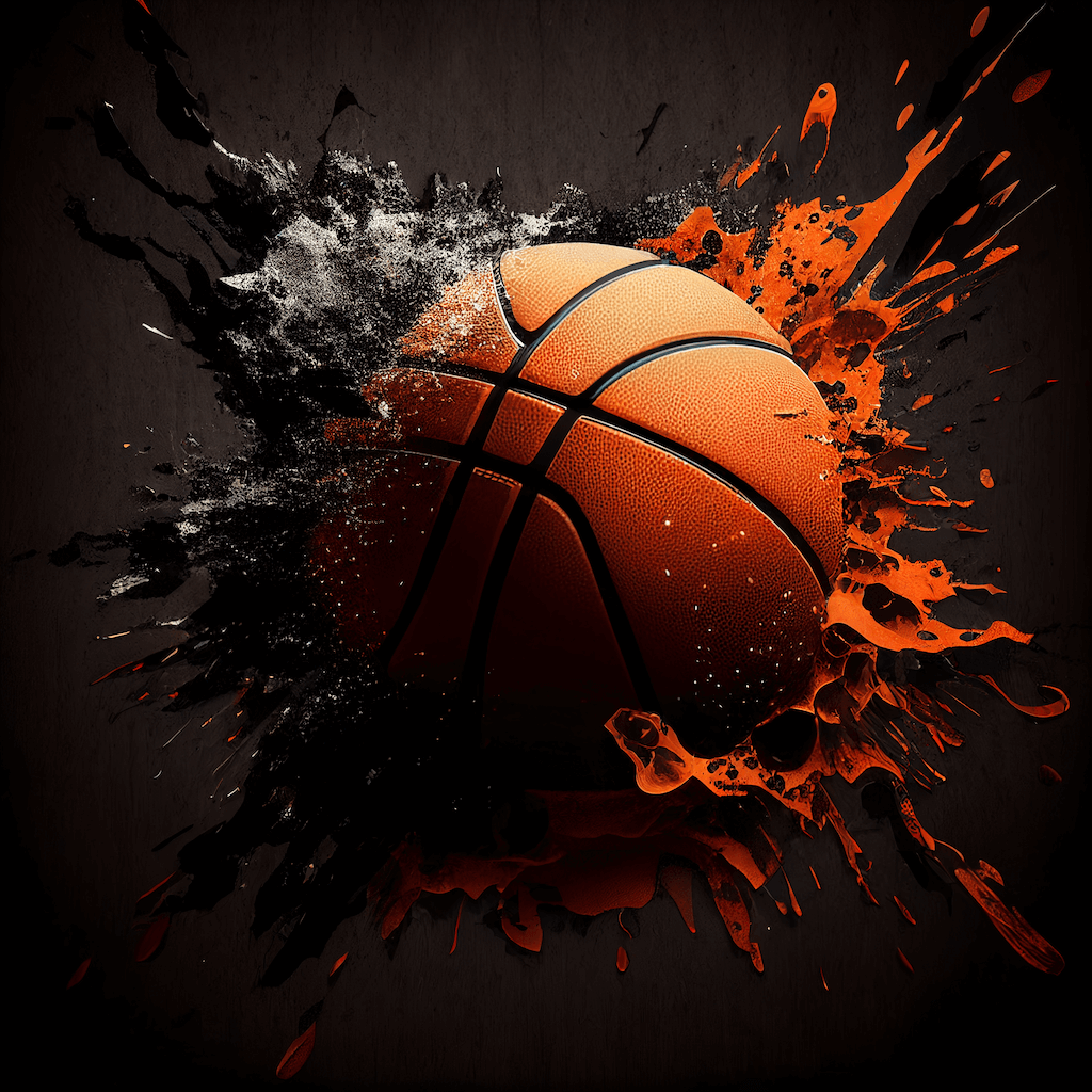 Basketball with a splash of paint on it.