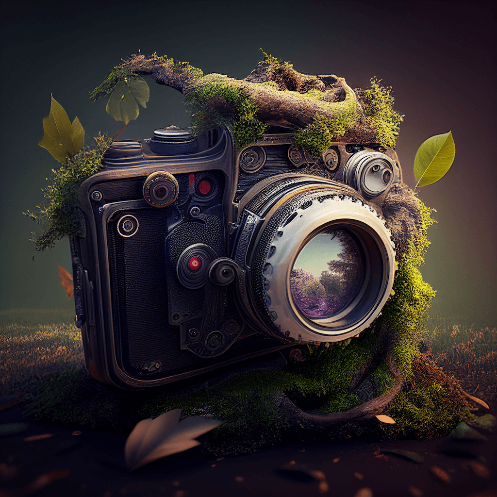 Digital camera with moss growing on it.