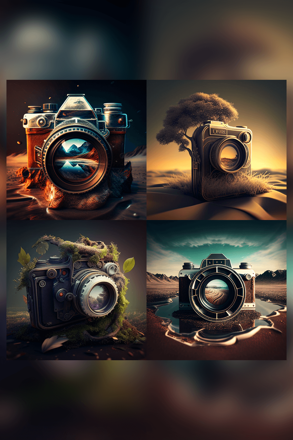 Series of photoshopped images of a camera.