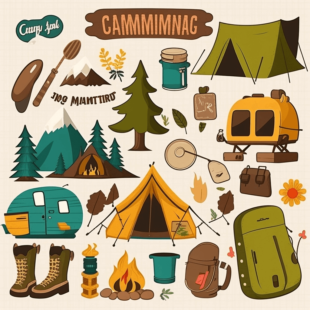 Collection of camping related items.