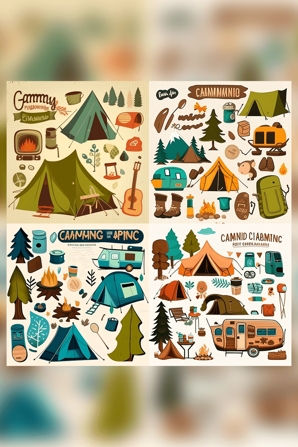 Map of camping with a lot of camping related items.