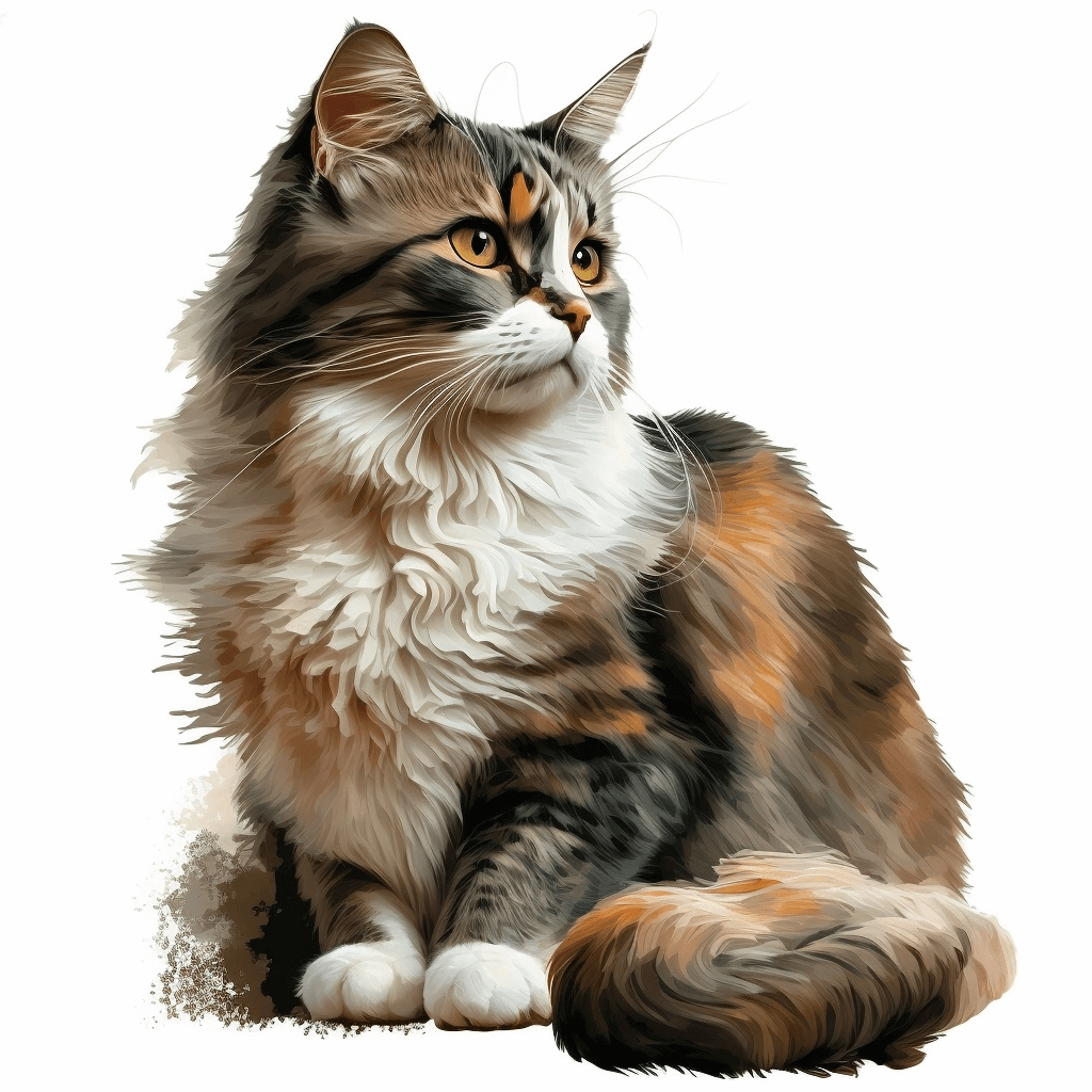 Drawing of a cat sitting on the ground.