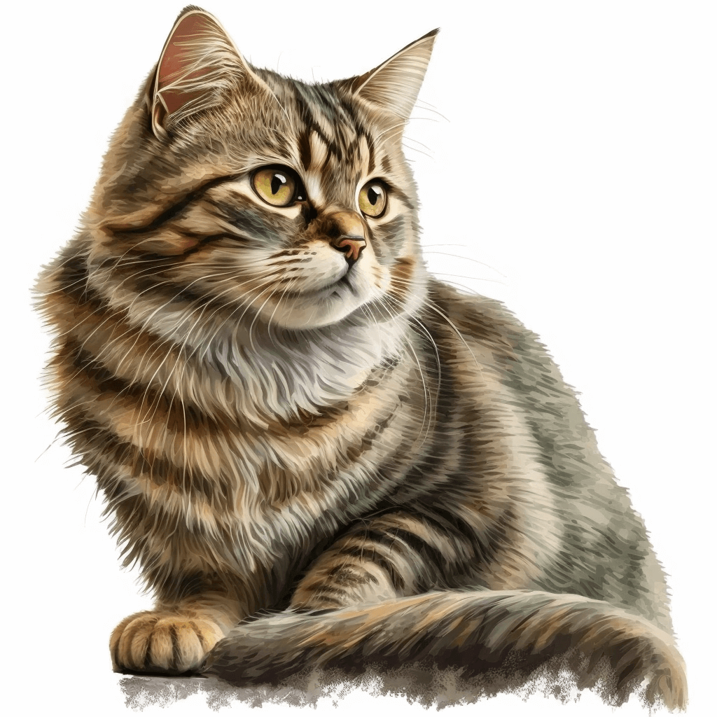 Drawing of a cat sitting on the ground.