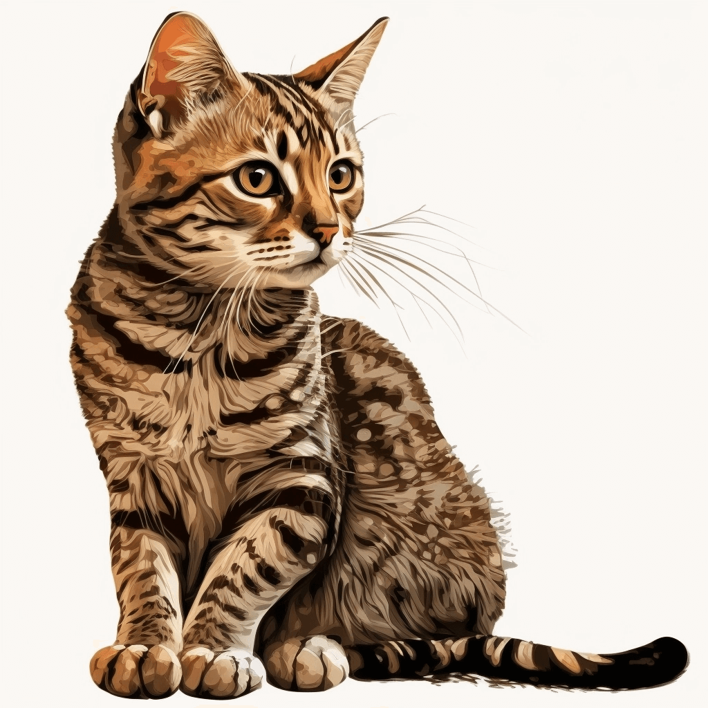 Drawing of a cat sitting on the ground.