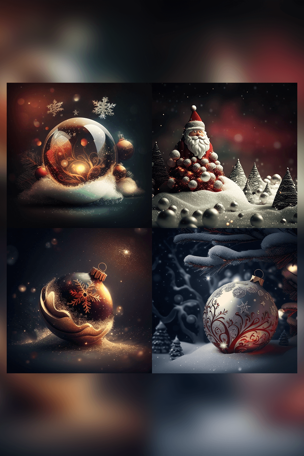 Series of photoshopped images of christmas decorations.