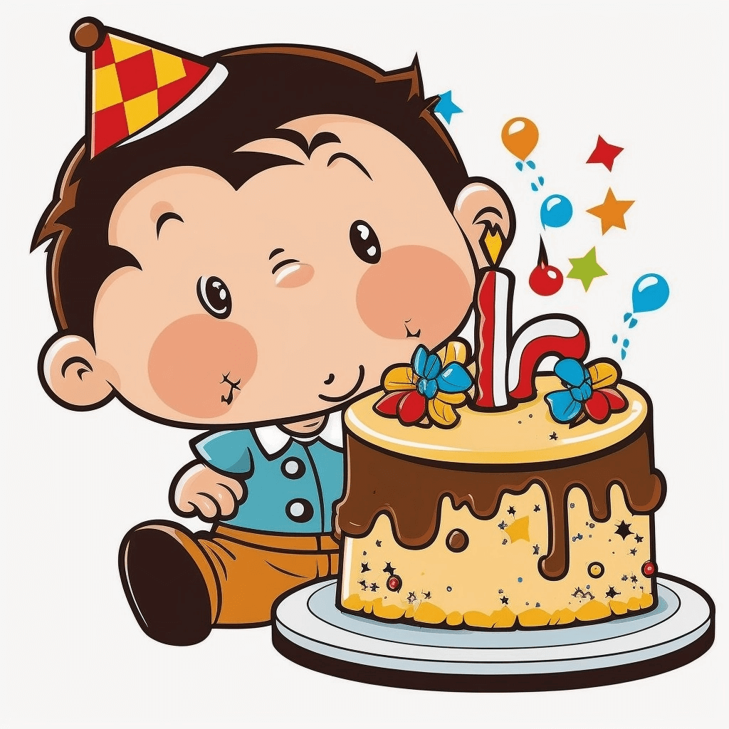 Boy blowing out candles on a birthday cake.