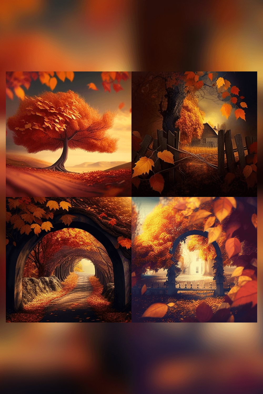 Series of four pictures of a fall scene.