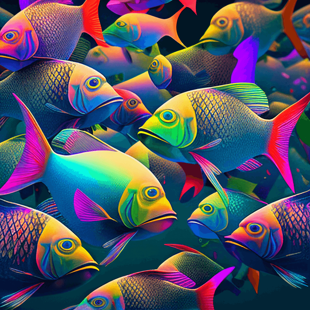 Large group of colorful fish swimming in the ocean.