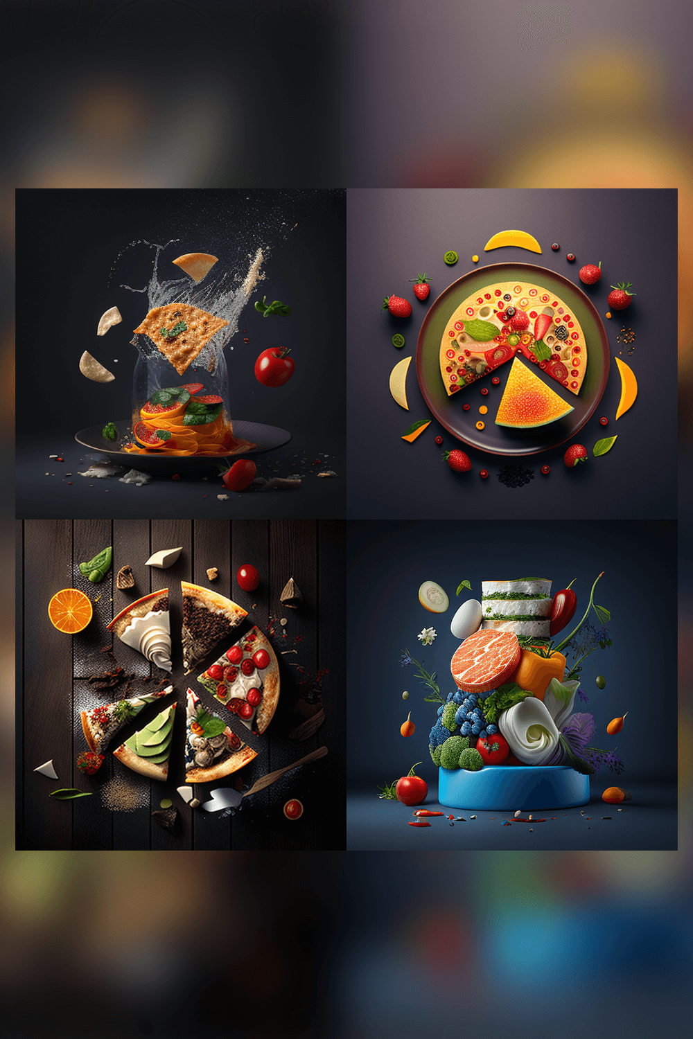 Series of photoshopped images of food.