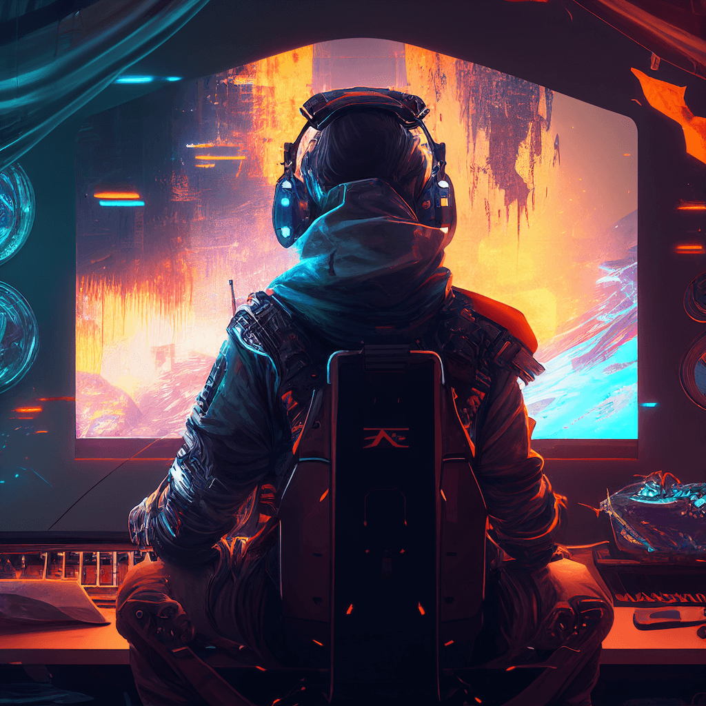 Man in a space suit sitting in front of a computer.