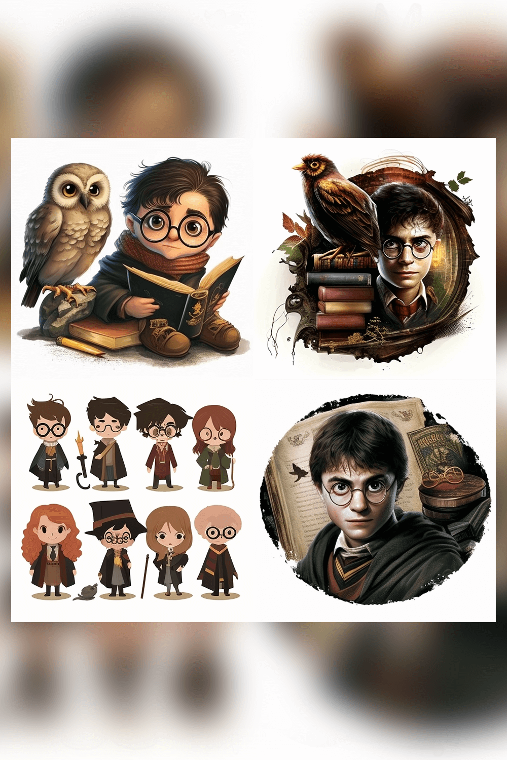 Bunch of harry potter stickers on a white background.