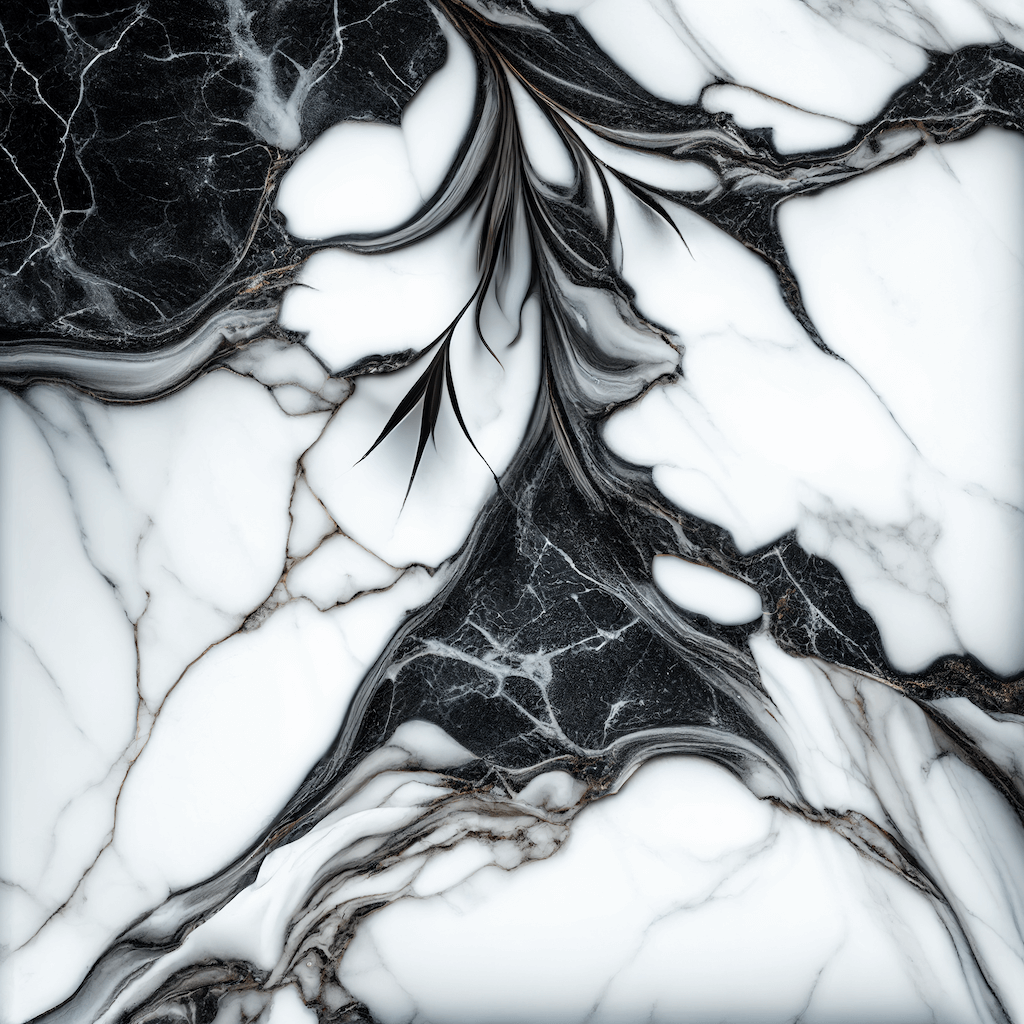 Black and white marble pattern with a black background.