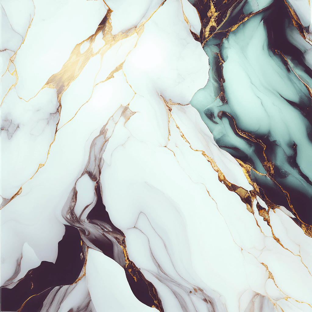 White and gold marble pattern with a black background.