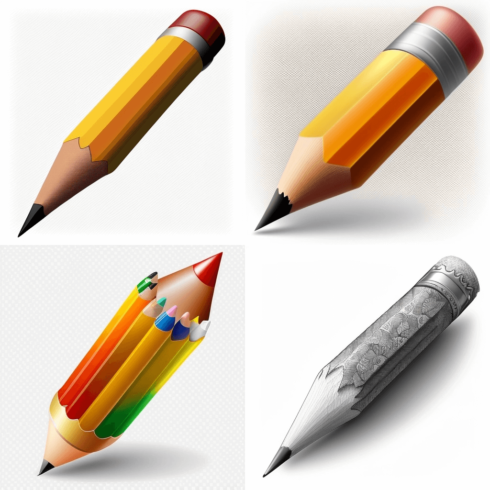 Four different colored pencils with a white background.