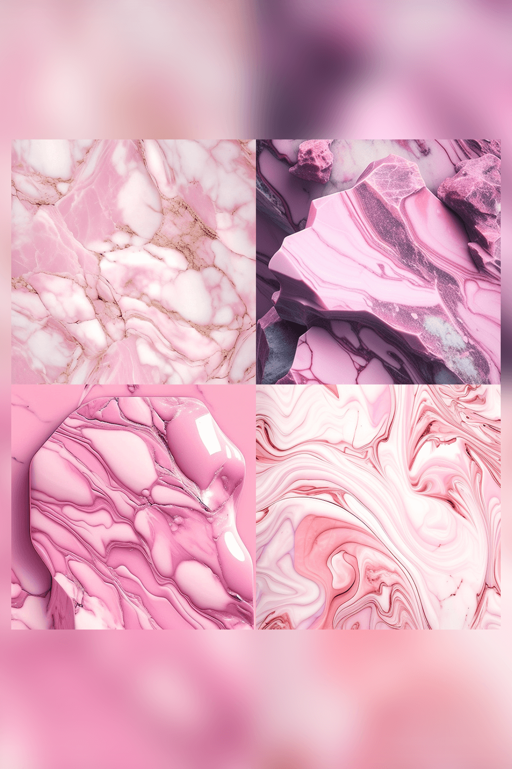 Set of four marble textures in pink and white.