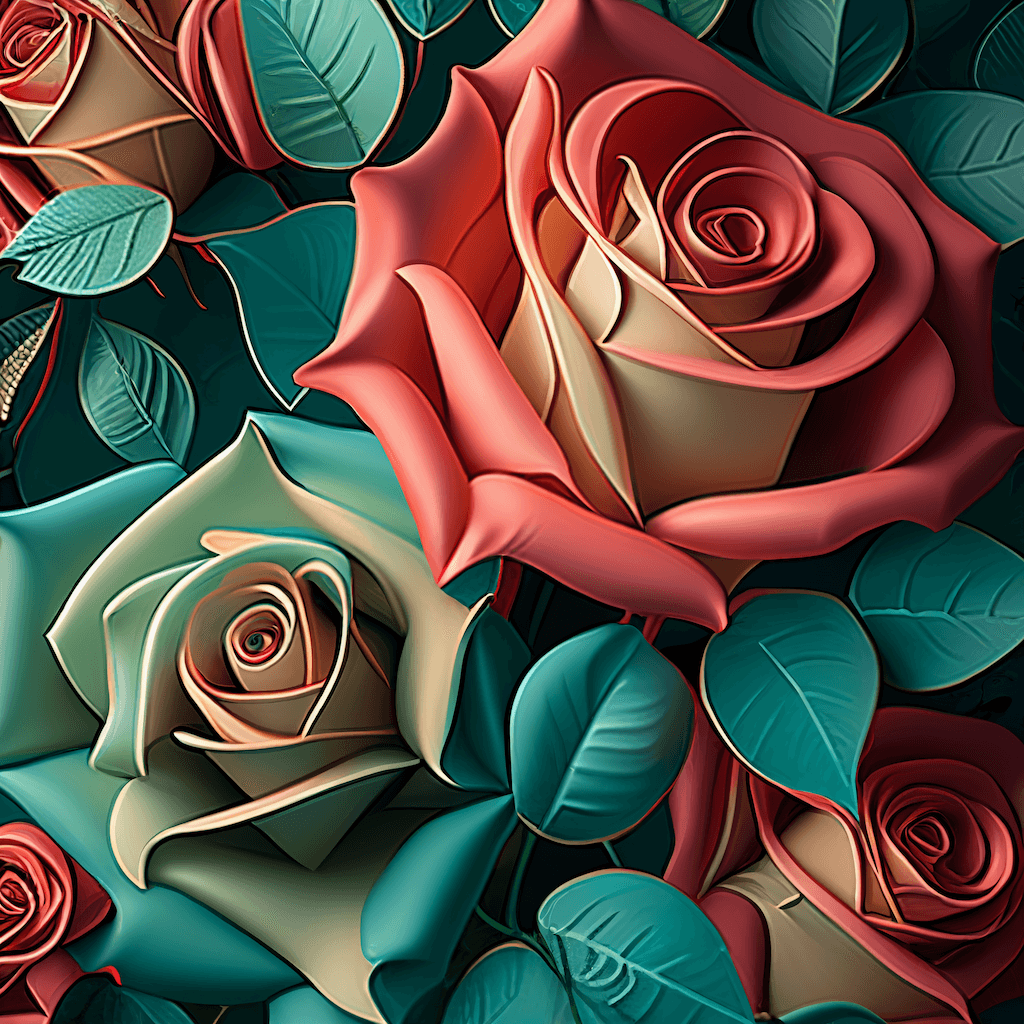 Bunch of red roses with green leaves.