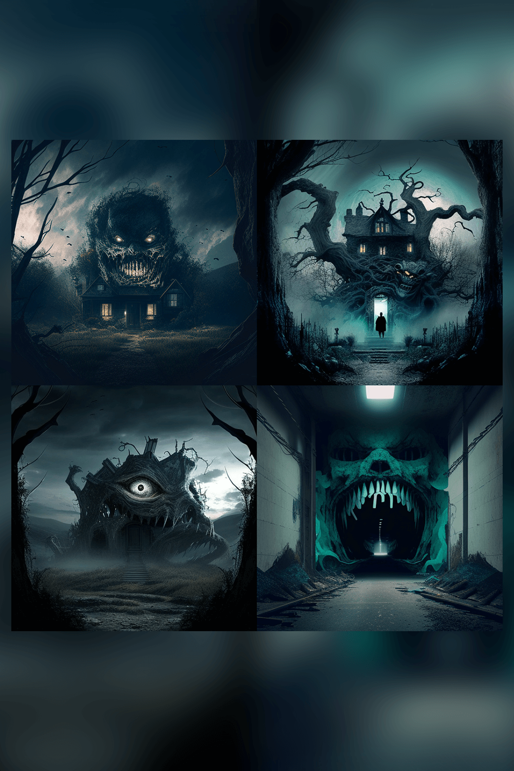Series of photoshopped images of a creepy house.