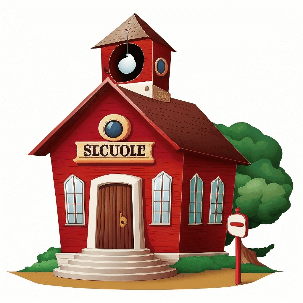 Small red church with a clock tower.