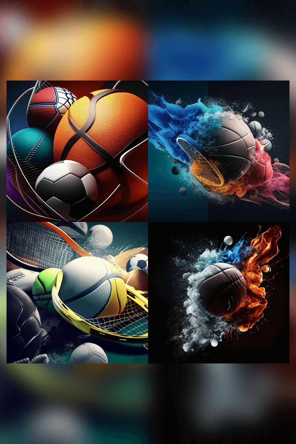 Series of photoshopped images of different sports items.