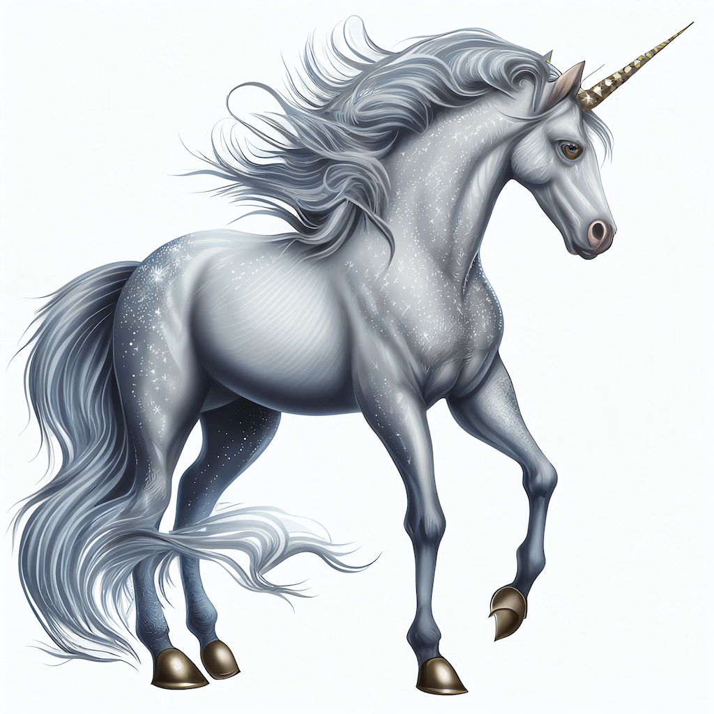 Drawing of a unicorn with a long mane.