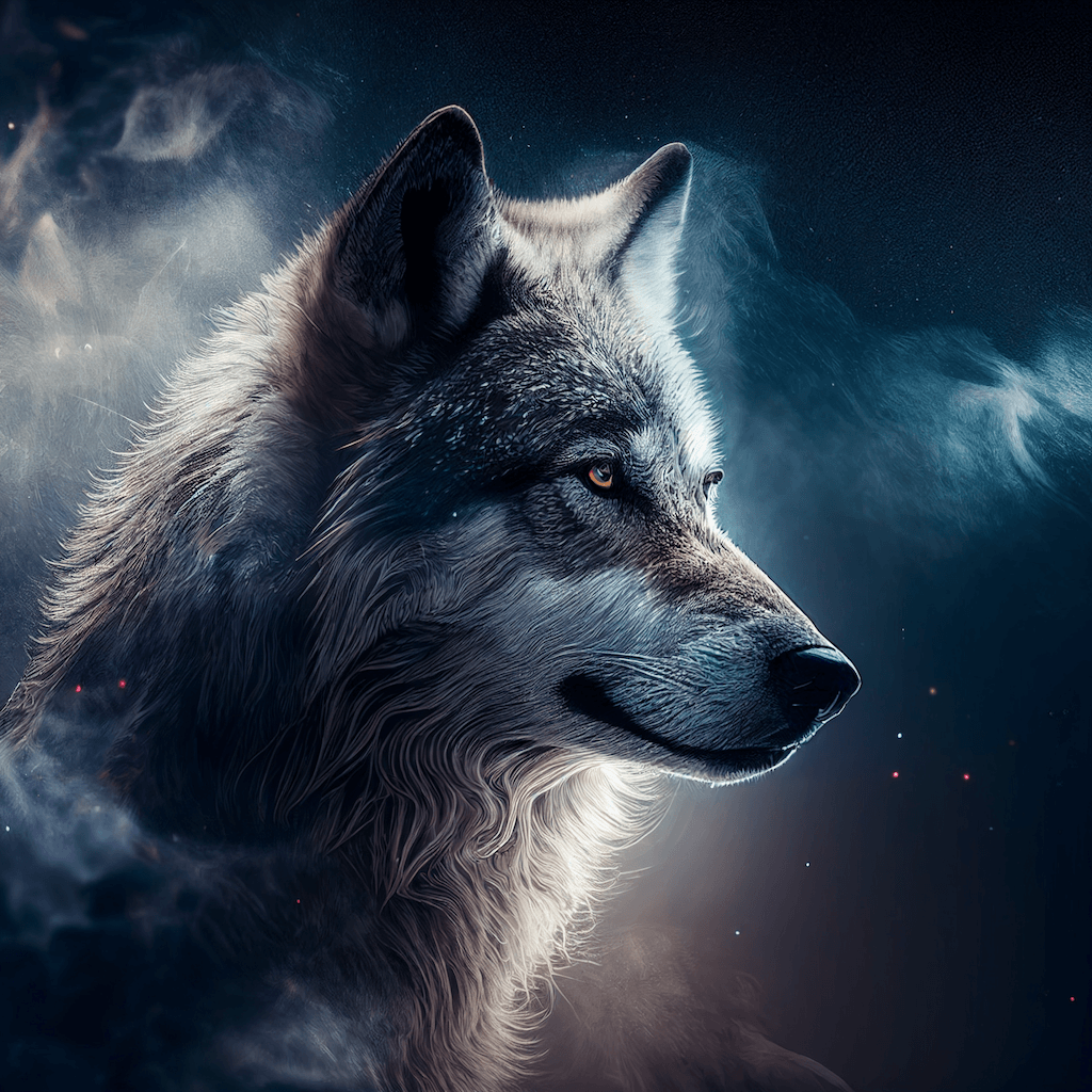 Wolf staring at something in the distance.