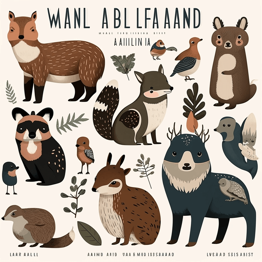 Bunch of animals that are on a white background.