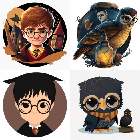 Series of four harry potter stickers.