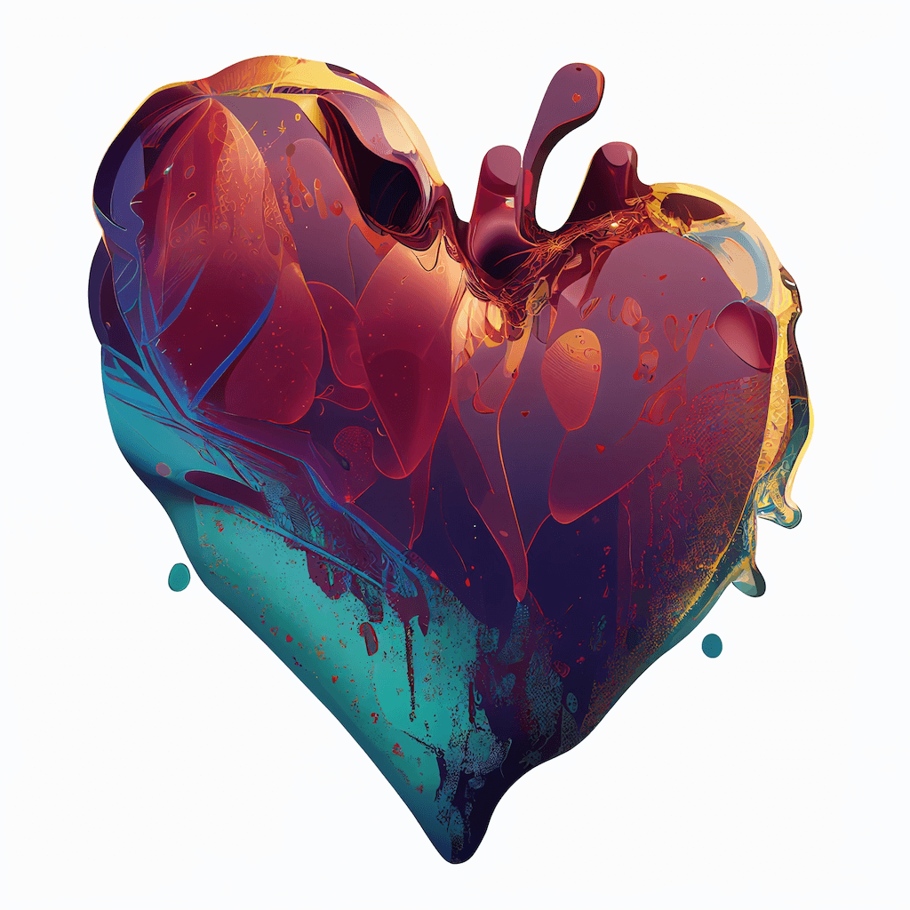 Heart shaped object with a lot of paint on it.