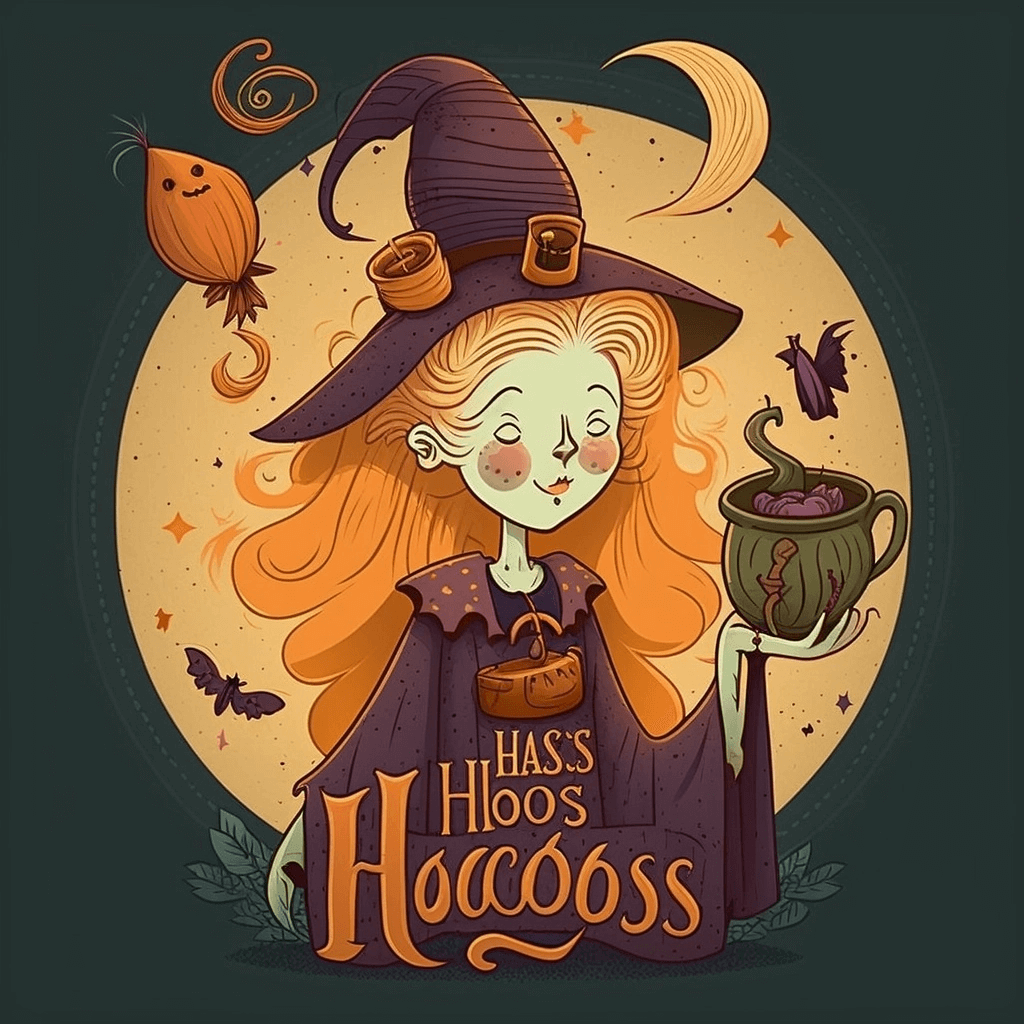 Little girl dressed as a witch holding a cup.