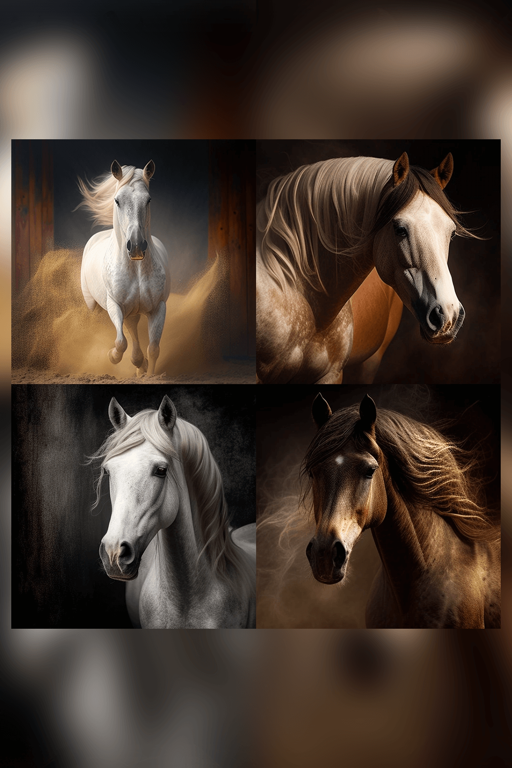 Series of three photos of horses running.