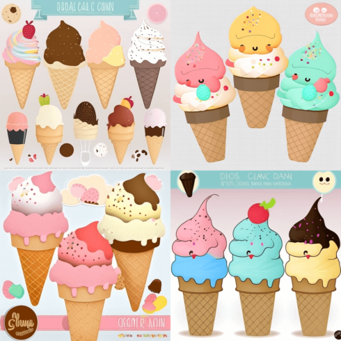 Variety of ice creams in different flavors.