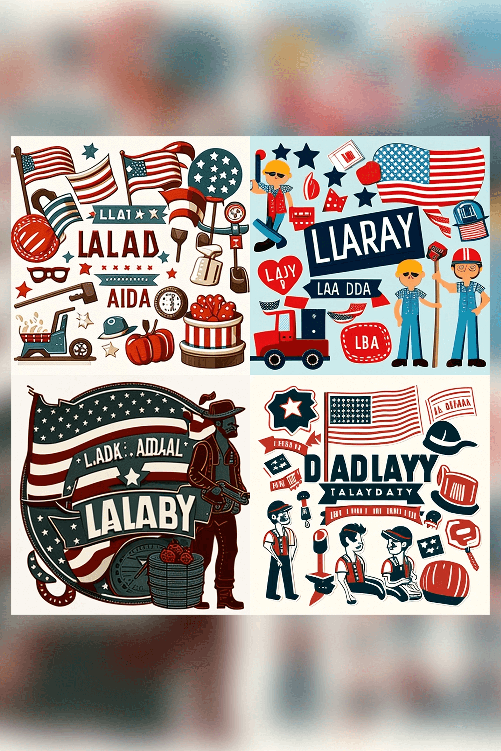 Variety of patriotic stickers on a white background.