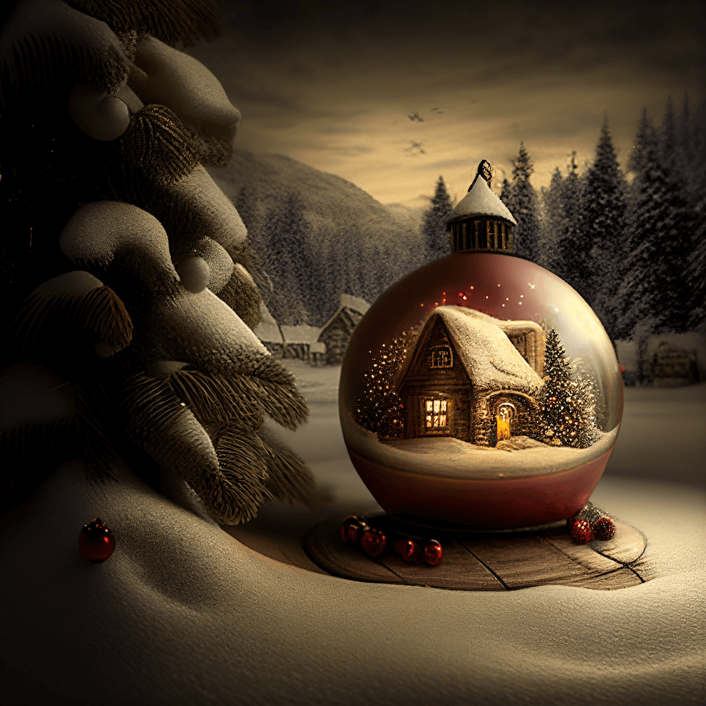 Christmas ornament sitting on top of a snow covered ground.