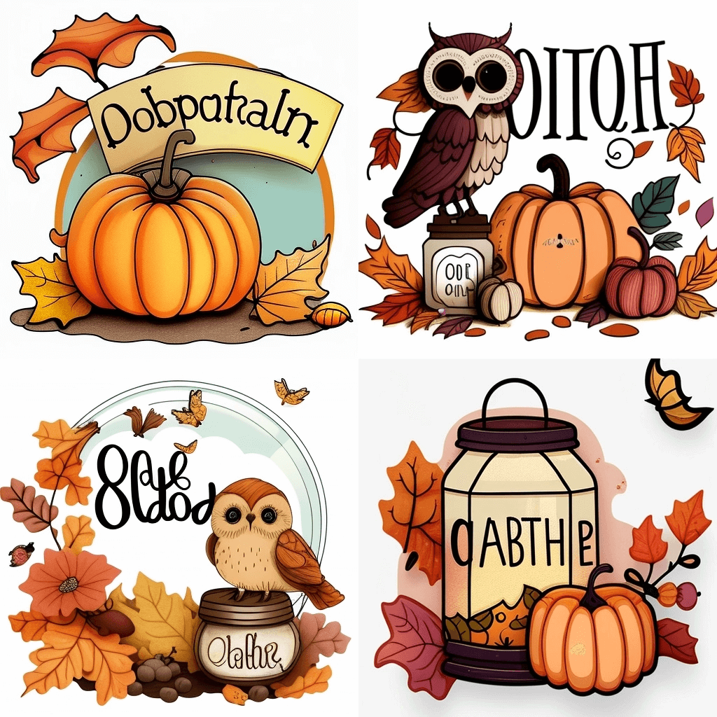 Set of four thanksgiving cards with owls and pumpkins.